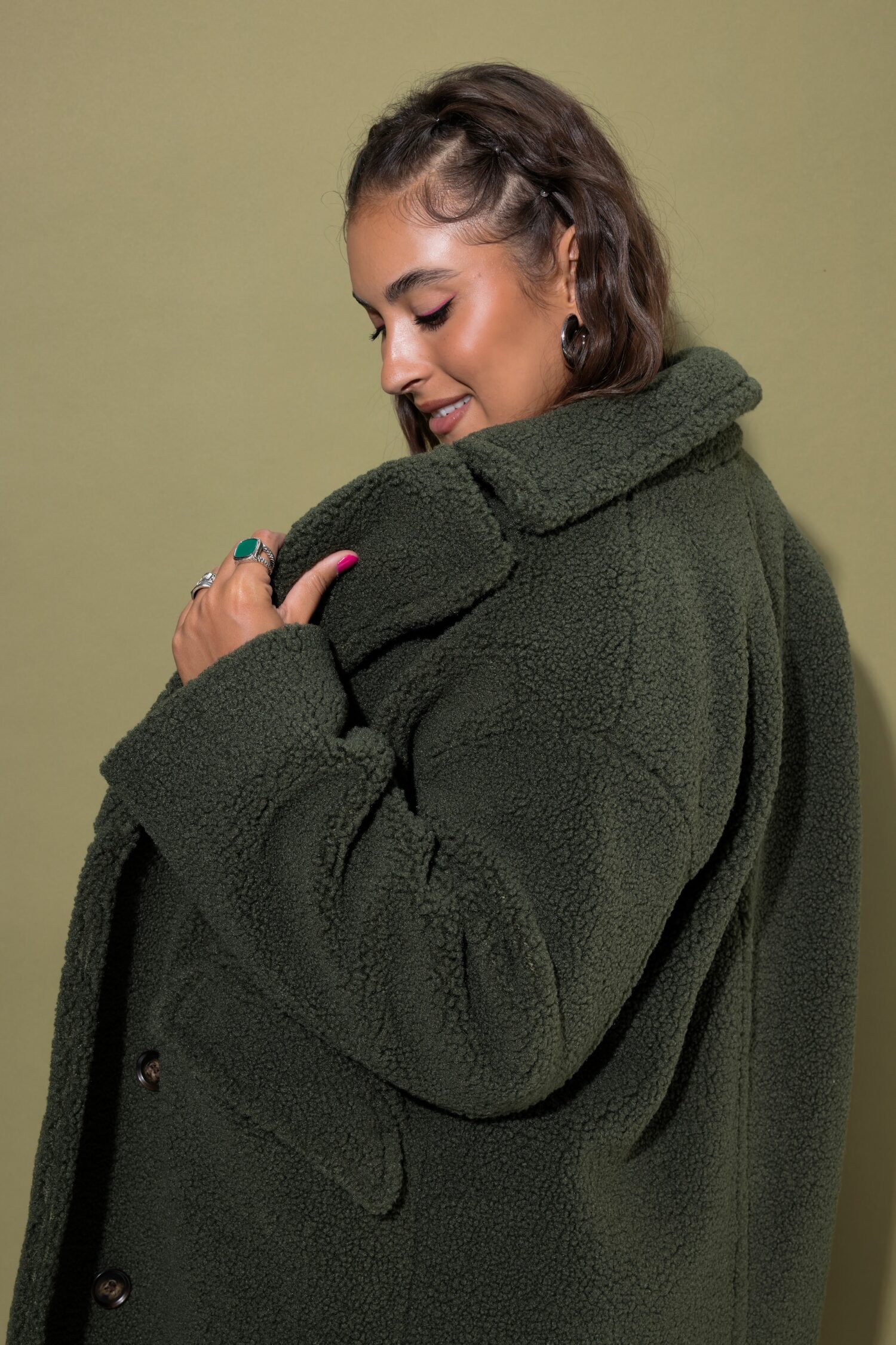 Παλτό oversized, teddy με διπλό κούμπωμα