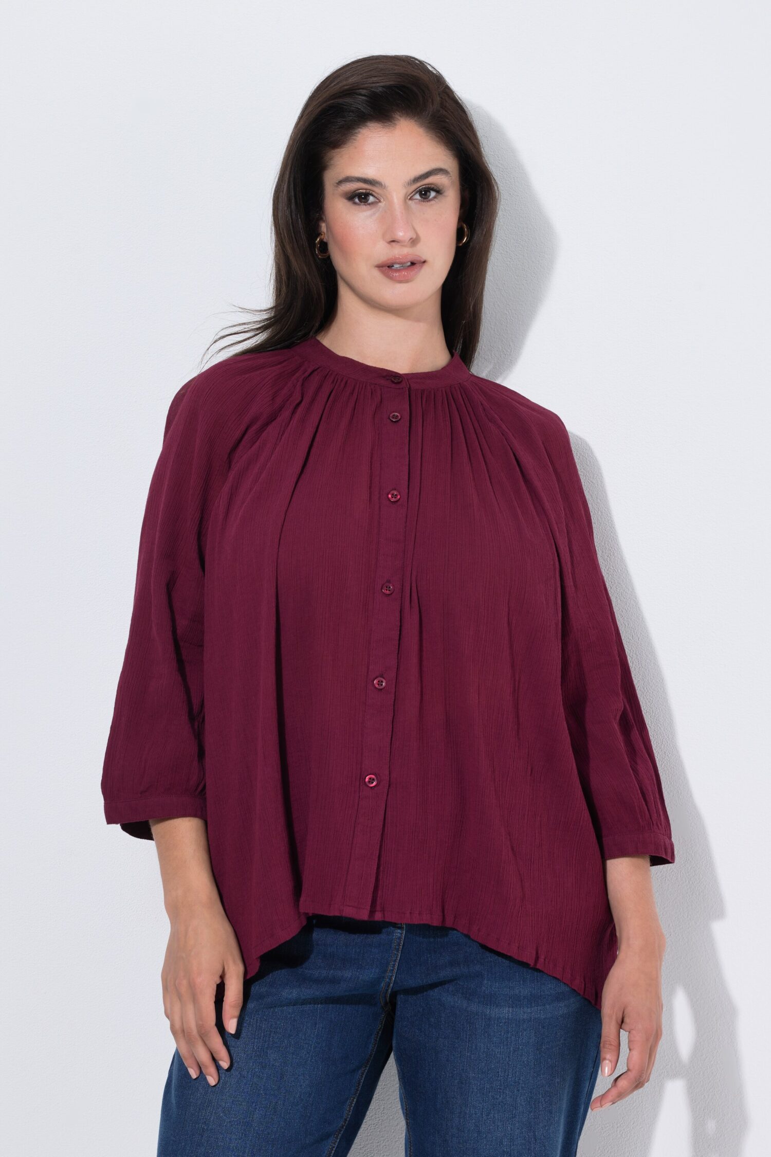 Πουκάμισο κρεπ oversized με μανίκια 3/4