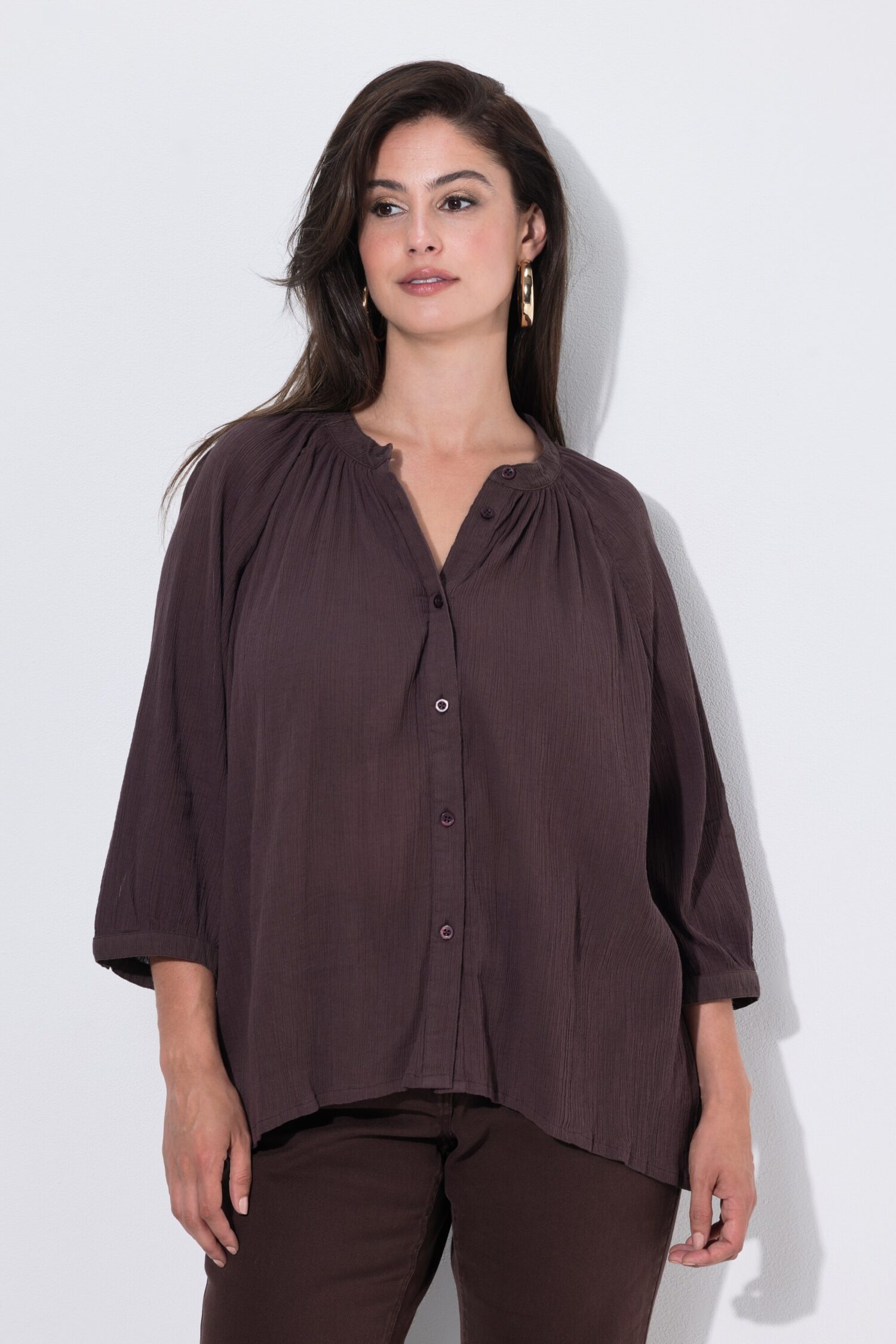 Πουκάμισο κρεπ oversized με μανίκια 3/4
