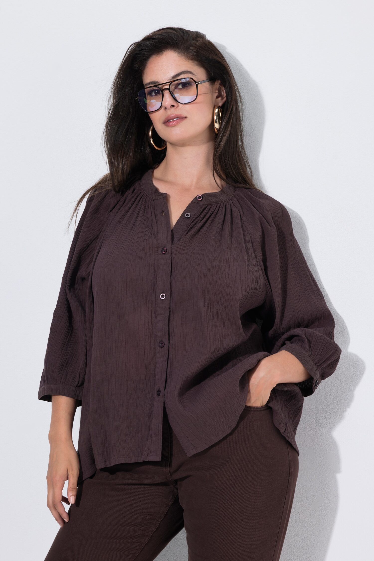 Πουκάμισο κρεπ oversized με μανίκια 3/4