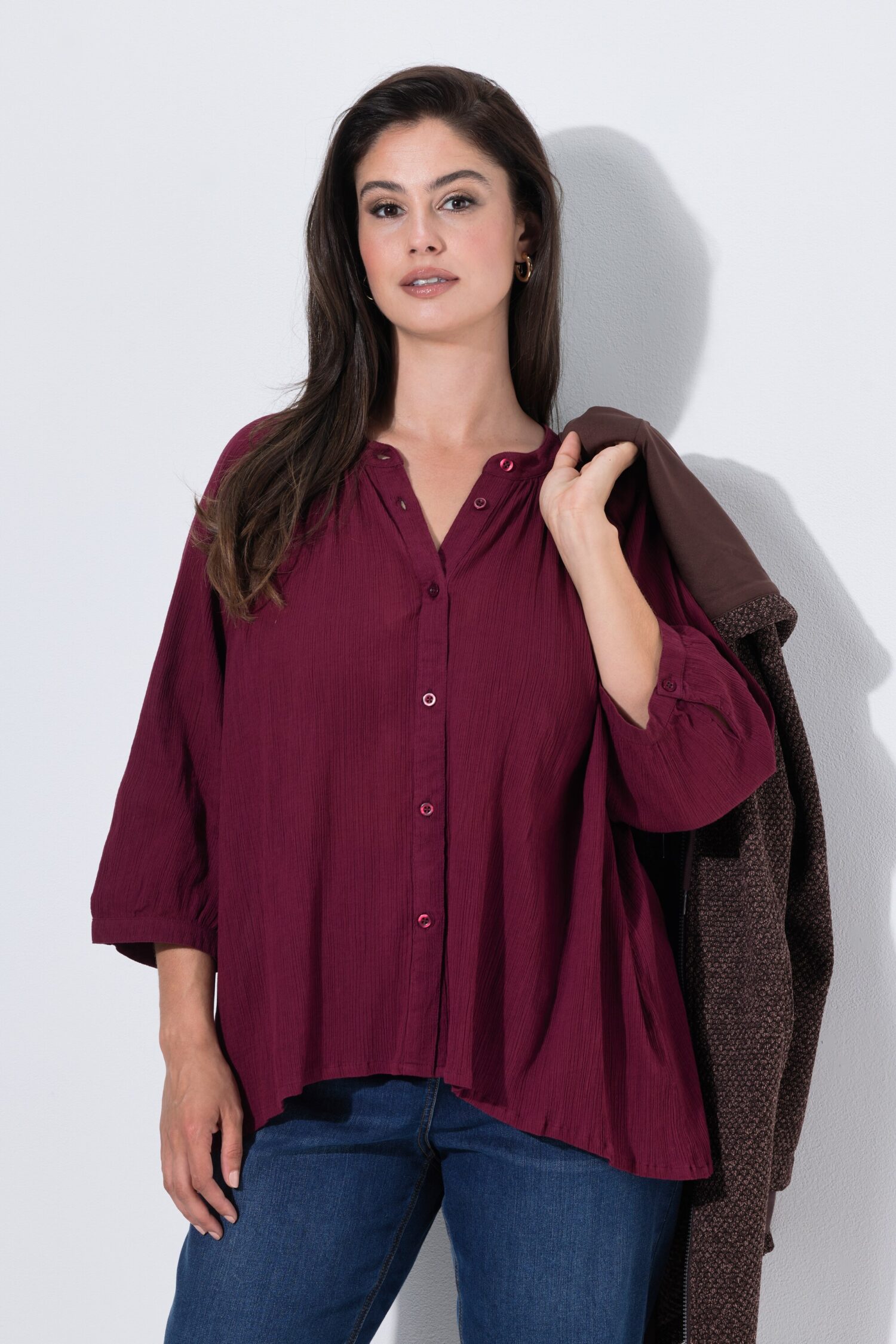 Πουκάμισο κρεπ oversized με μανίκια 3/4