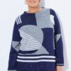 Πουλόβερ oversized με ζακάρ σχέδιο κι όρθιο γιακά