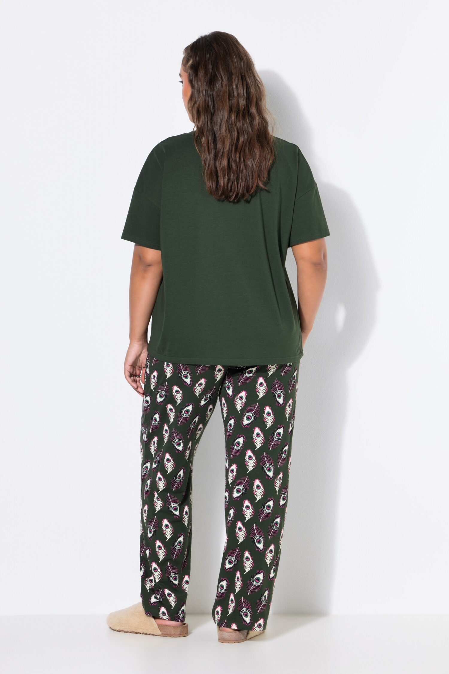 Πυτζάμες σετ 2 τεμαχίων oversized με σχέδιο peackock feathers