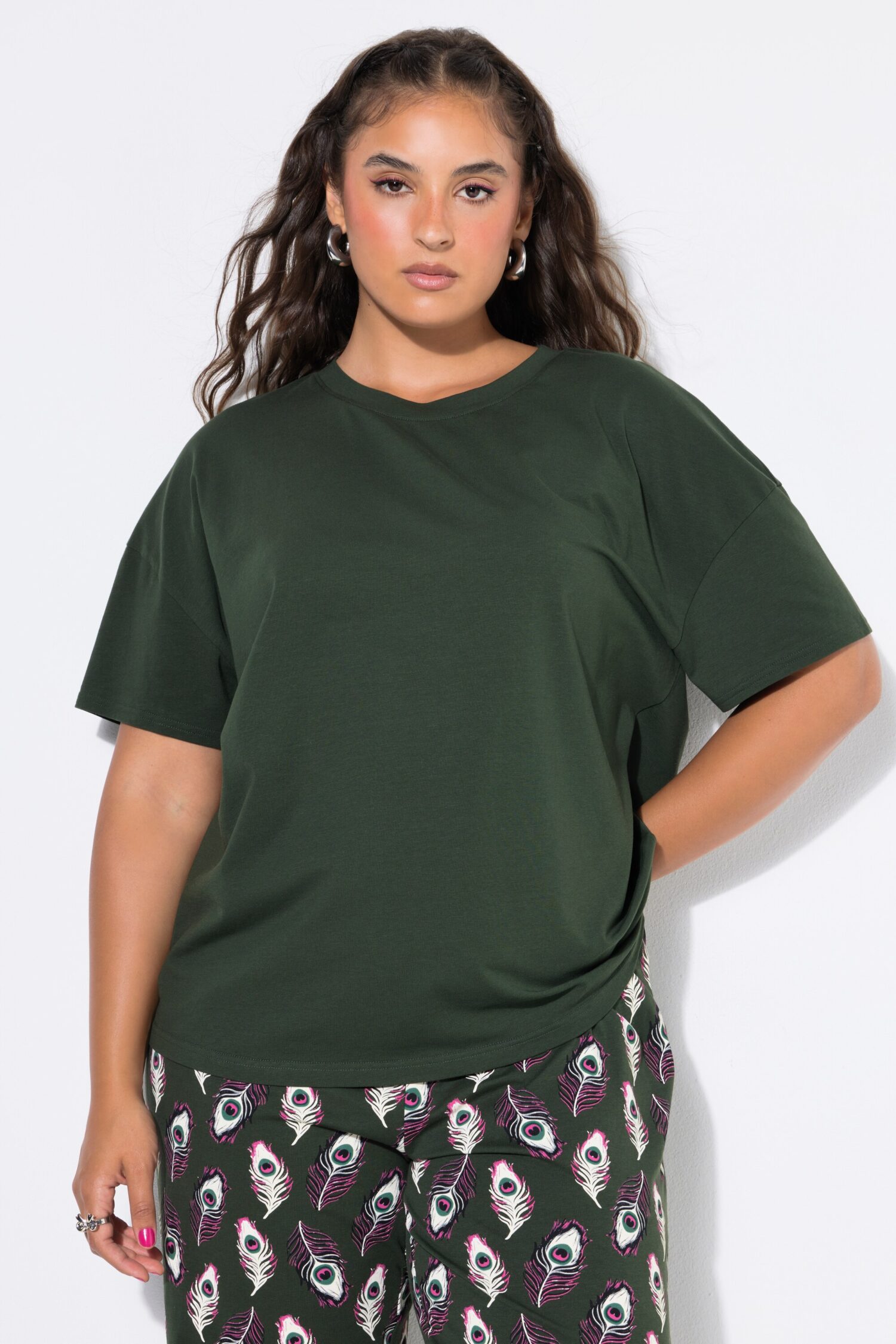 Πυτζάμες σετ 2 τεμαχίων oversized με σχέδιο peackock feathers