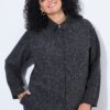 Σακάκι oversized μελανζέ με γιακά και μακριά μανίκια