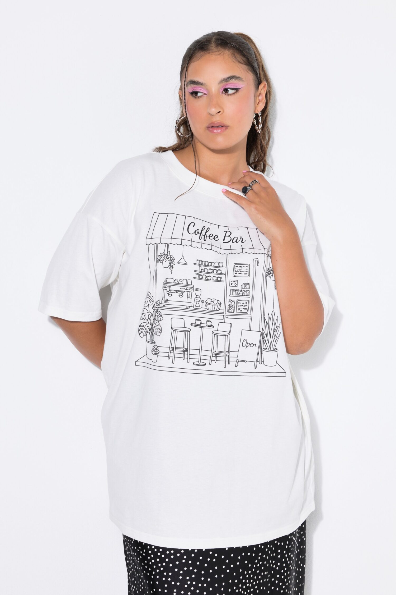 T-shirt oversized με σχέδιο coffee bar
