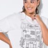 T-shirt oversized με σχέδιο coffee bar