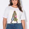 T-shirt oversized με τύπωμα και χαμηλούς ώμους
