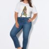T-shirt oversized με τύπωμα και χαμηλούς ώμους