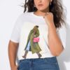 T-shirt oversized με τύπωμα και χαμηλούς ώμους