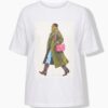 T-shirt oversized με τύπωμα και χαμηλούς ώμους