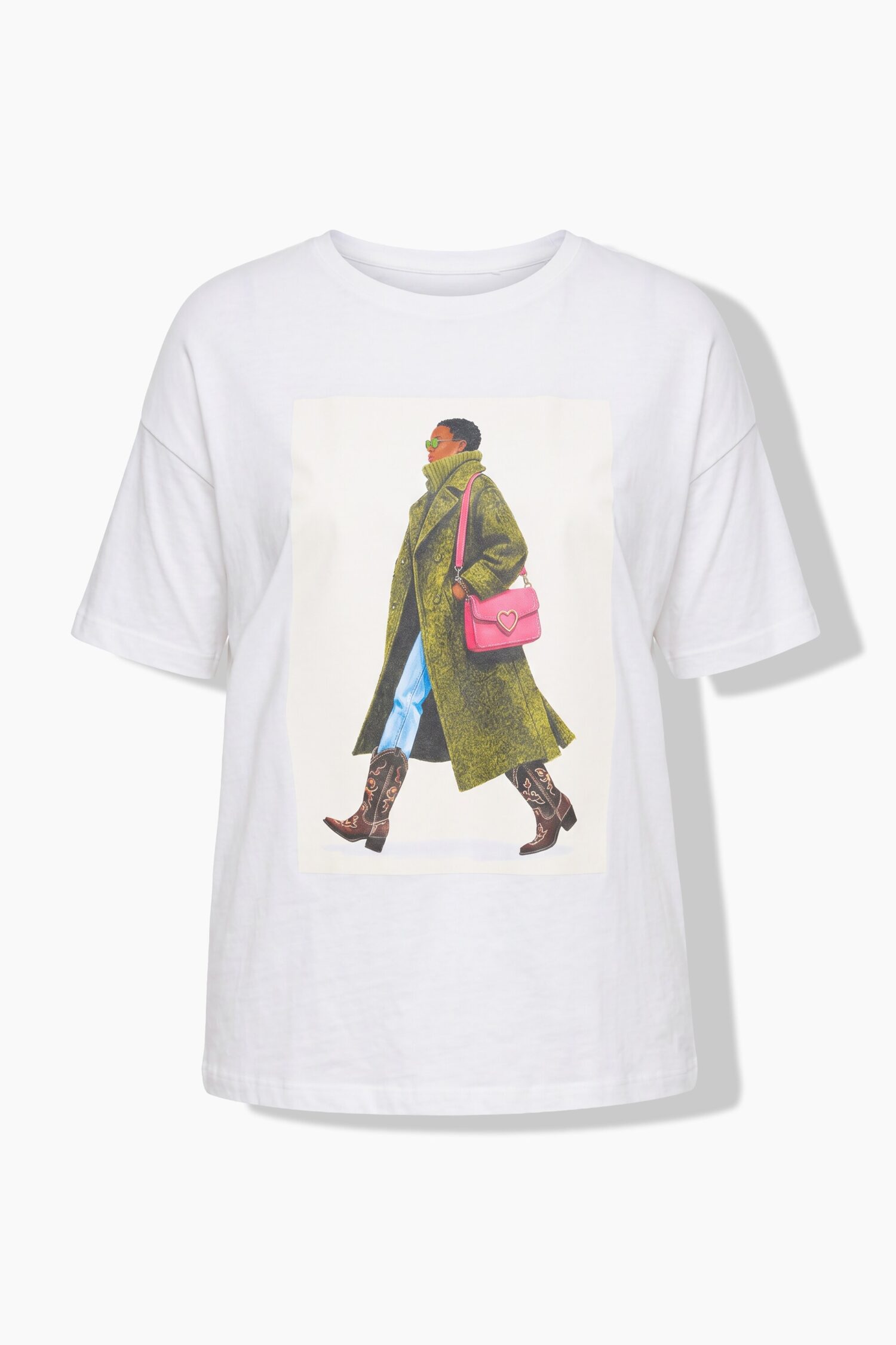 T-shirt oversized με τύπωμα και χαμηλούς ώμους