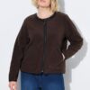 Ζακέτα fleece με φερμουάρ και λεπτομέρειες σε δερμάτινη όψη