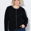 Ζακέτα fleece με φερμουάρ και λεπτομέρειες σε δερμάτινη όψη