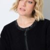 Ζακέτα fleece με φερμουάρ και λεπτομέρειες σε δερμάτινη όψη