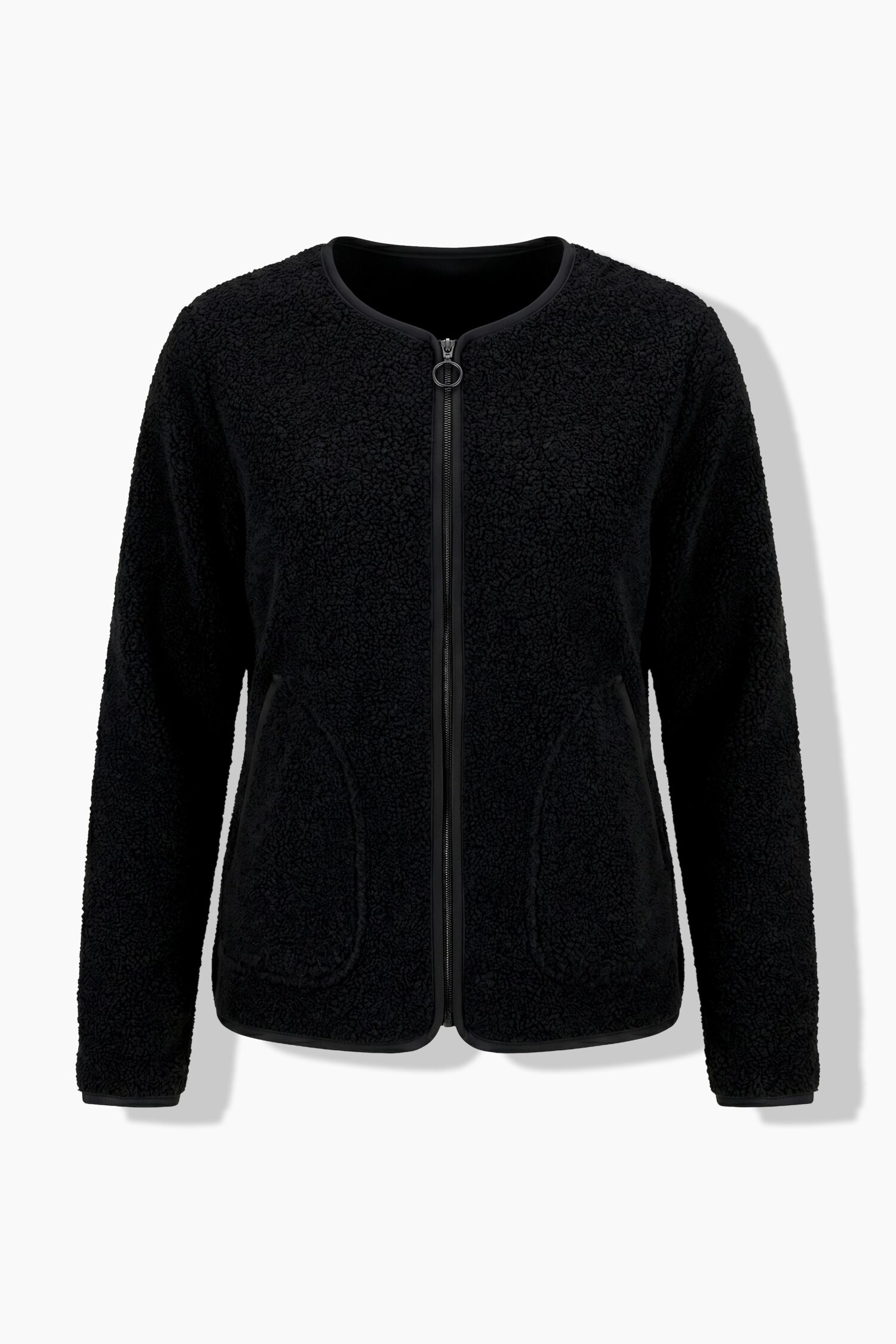 Ζακέτα fleece με φερμουάρ και λεπτομέρειες σε δερμάτινη όψη