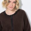 Ζακέτα fleece με φερμουάρ και λεπτομέρειες σε δερμάτινη όψη