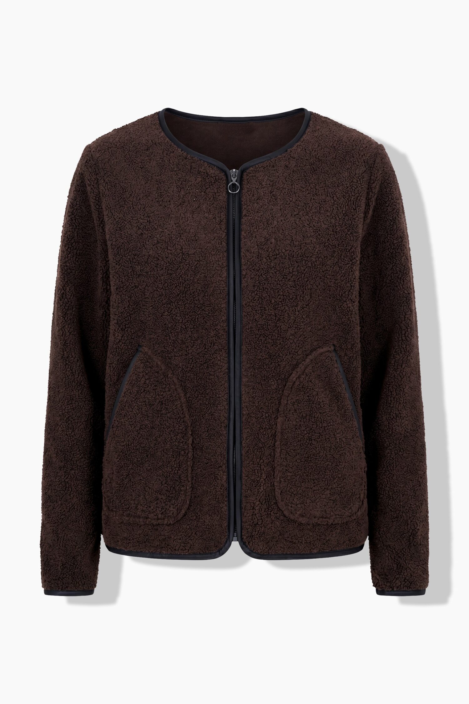 Ζακέτα fleece με φερμουάρ και λεπτομέρειες σε δερμάτινη όψη