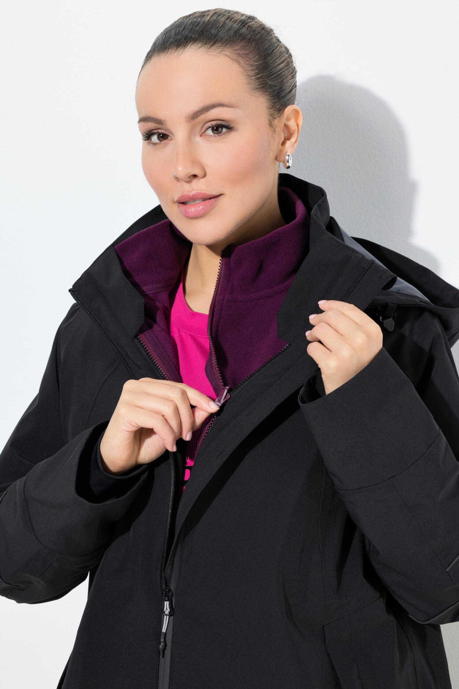 Ζακέτα fleece με φερμουάρ, όρθιο γιακά και μακριά μανίκια