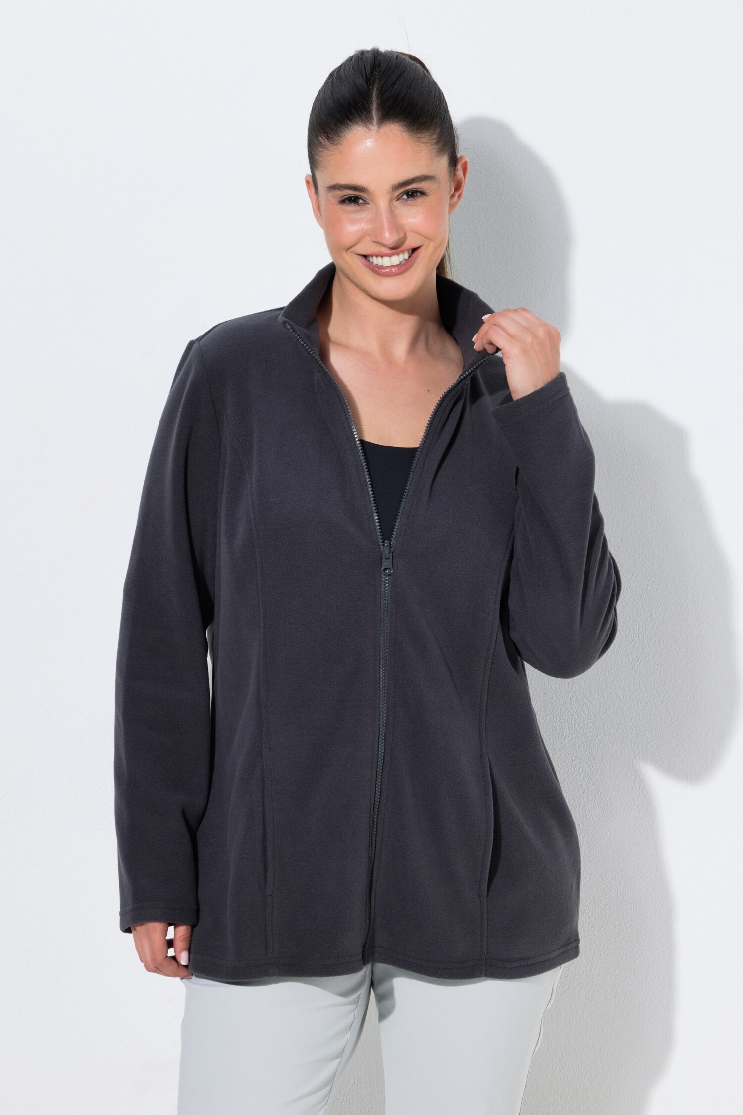 Ζακέτα fleece με φερμουάρ, όρθιο γιακά και μακριά μανίκια