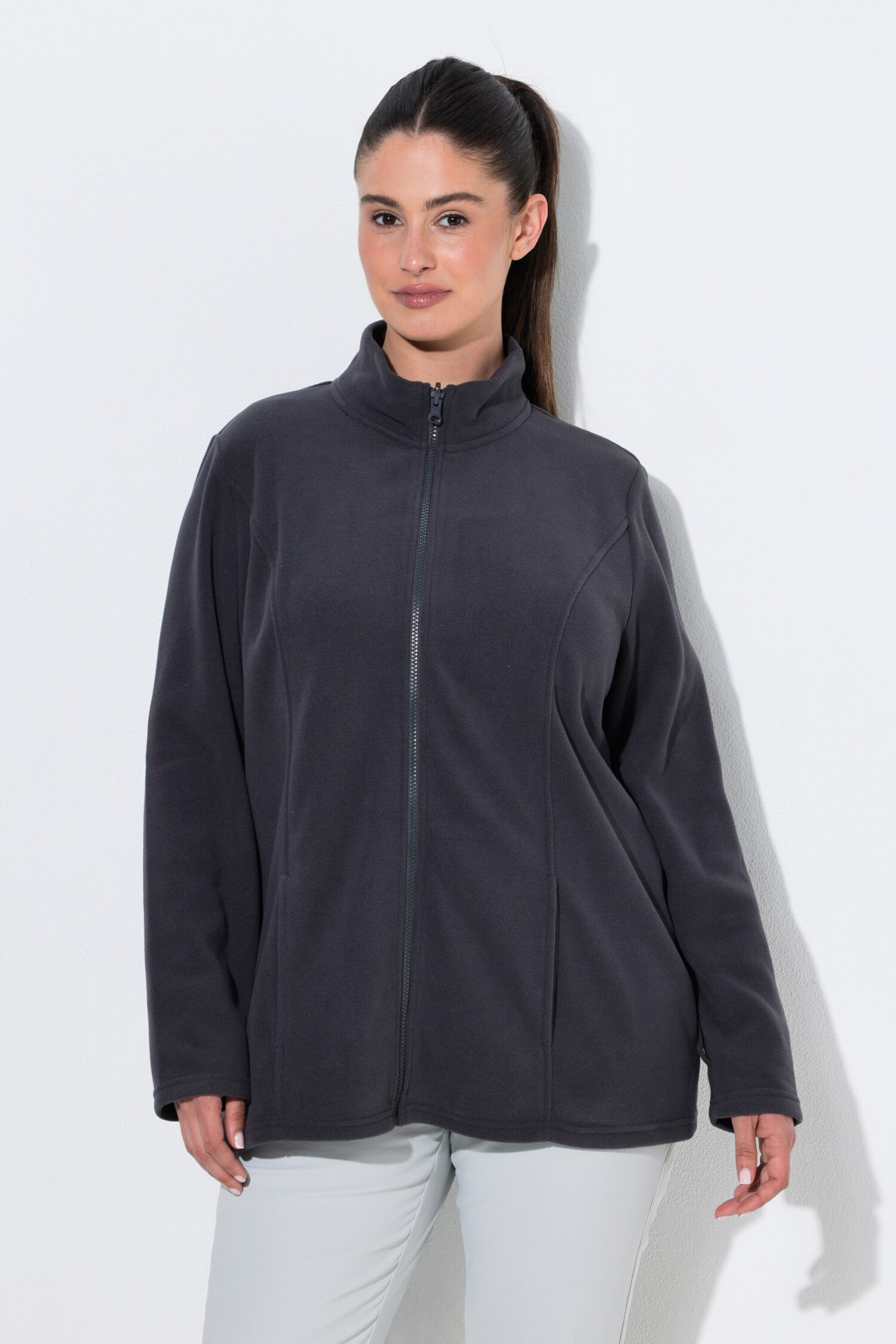 Ζακέτα fleece με φερμουάρ, όρθιο γιακά και μακριά μανίκια