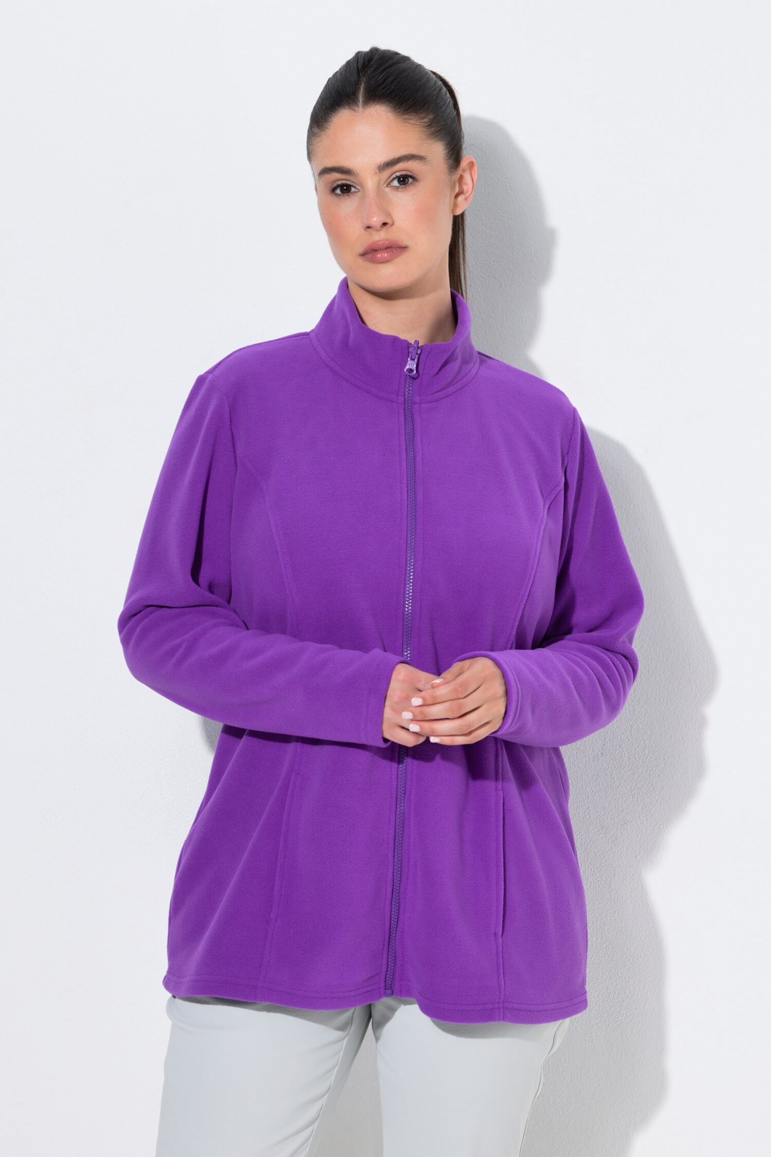 Ζακέτα fleece με φερμουάρ, όρθιο γιακά και μακριά μανίκια