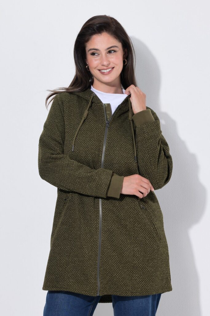 Ζακέτα fleece με κουκούλα και τσέπες με φερμουάρ