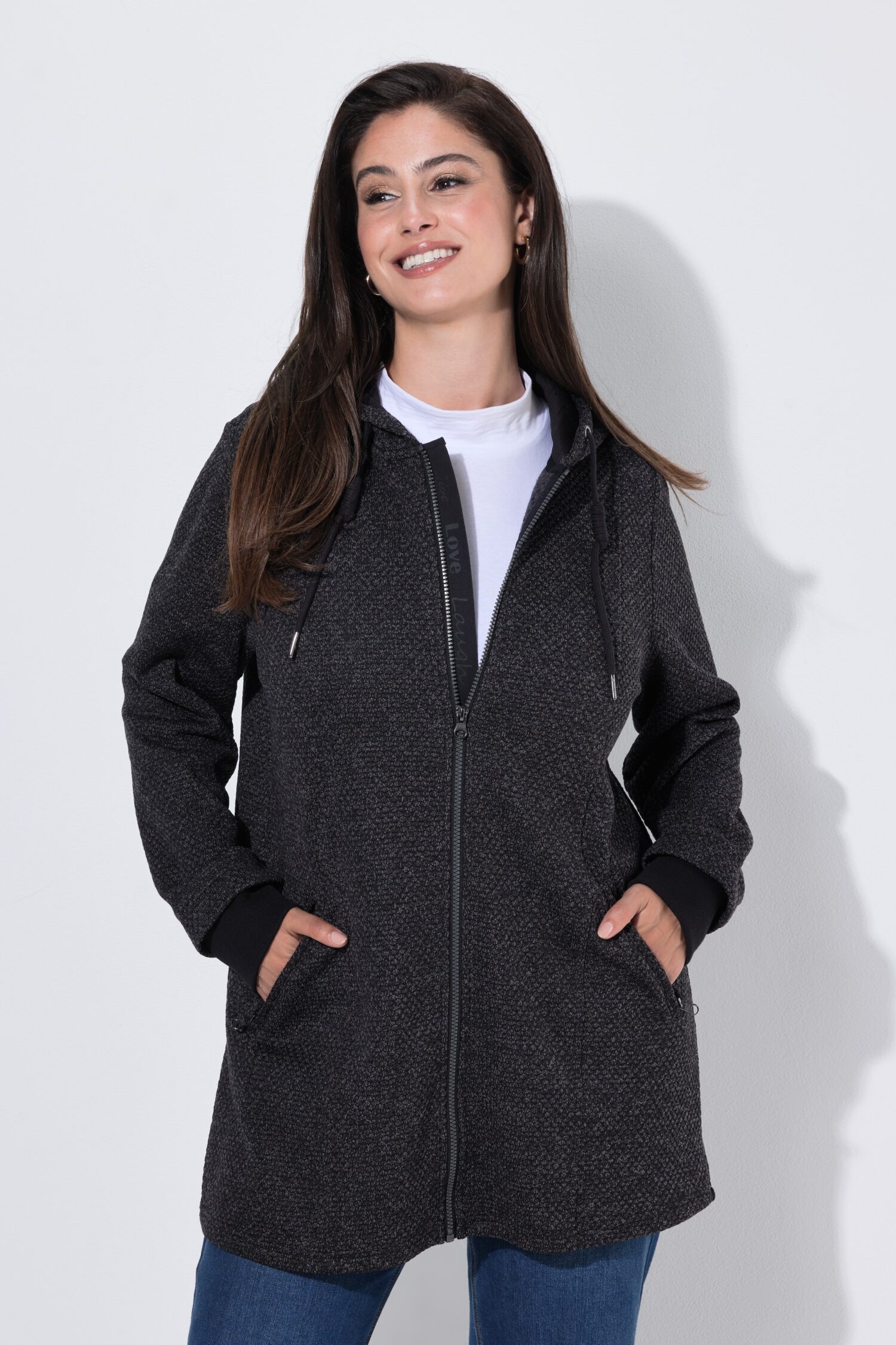 Ζακέτα fleece με κουκούλα και τσέπες με φερμουάρ