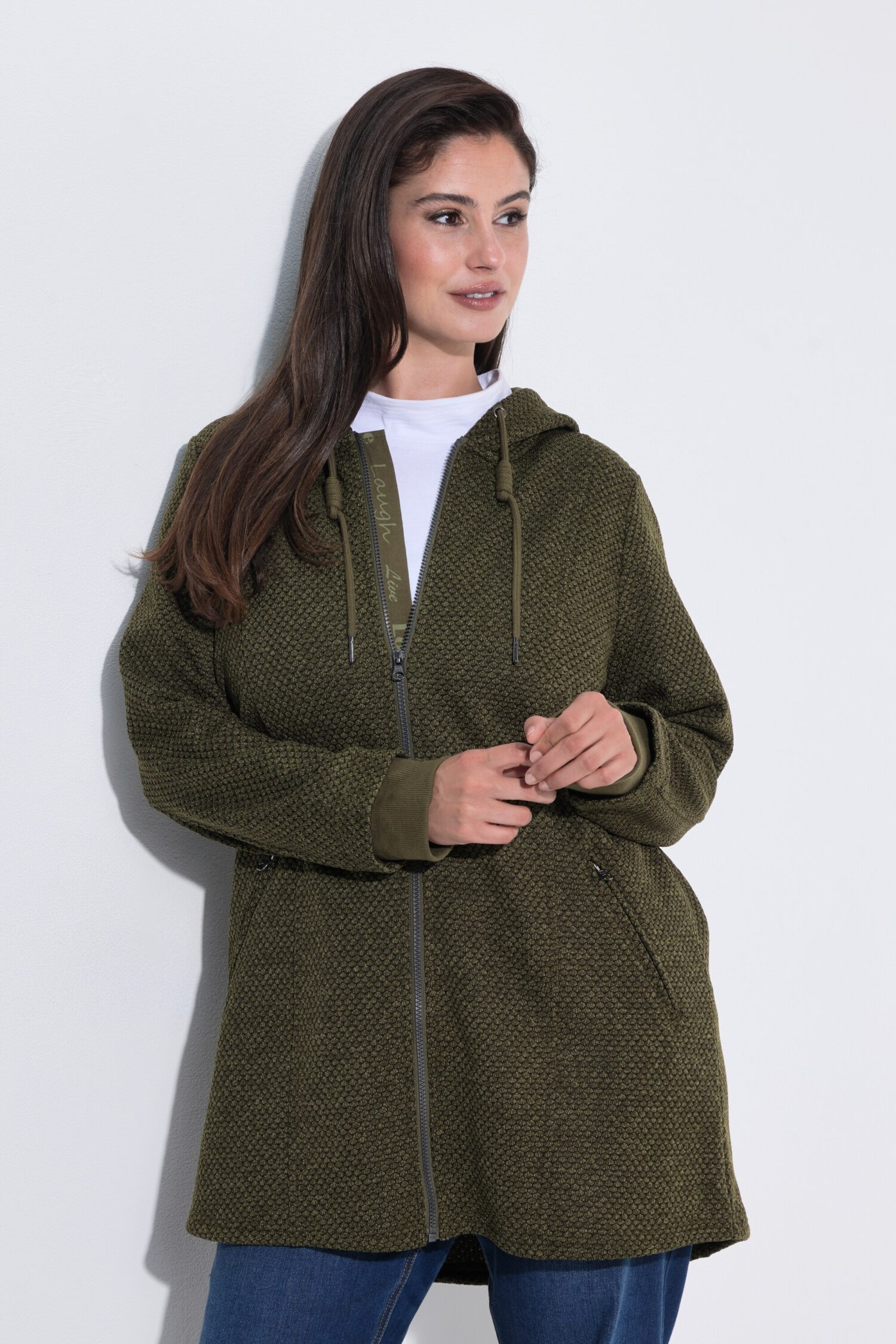 Ζακέτα fleece με κουκούλα και τσέπες με φερμουάρ