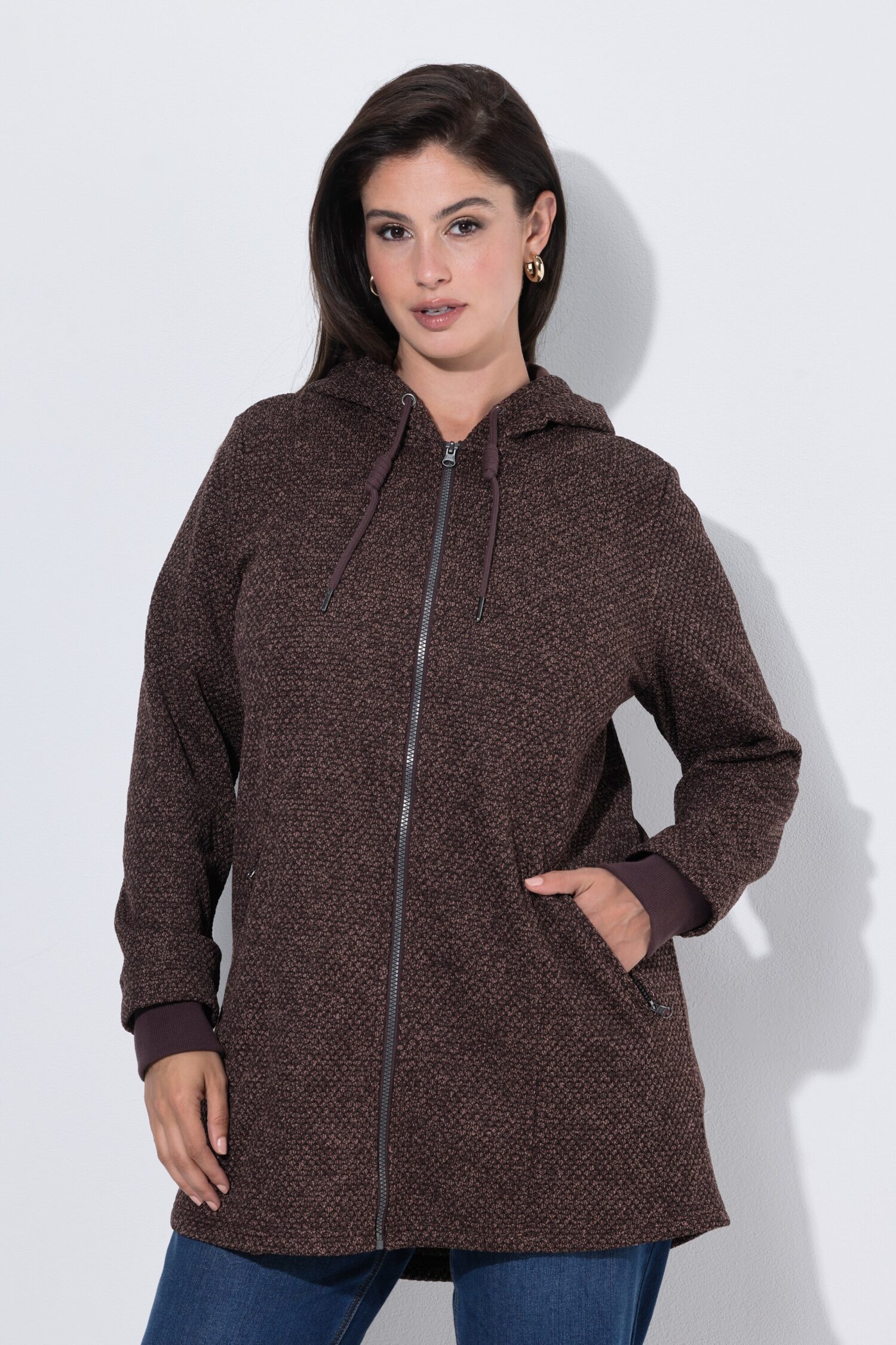 Ζακέτα fleece με κουκούλα και τσέπες με φερμουάρ