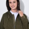 Ζακέτα fleece με κουκούλα και τσέπες με φερμουάρ
