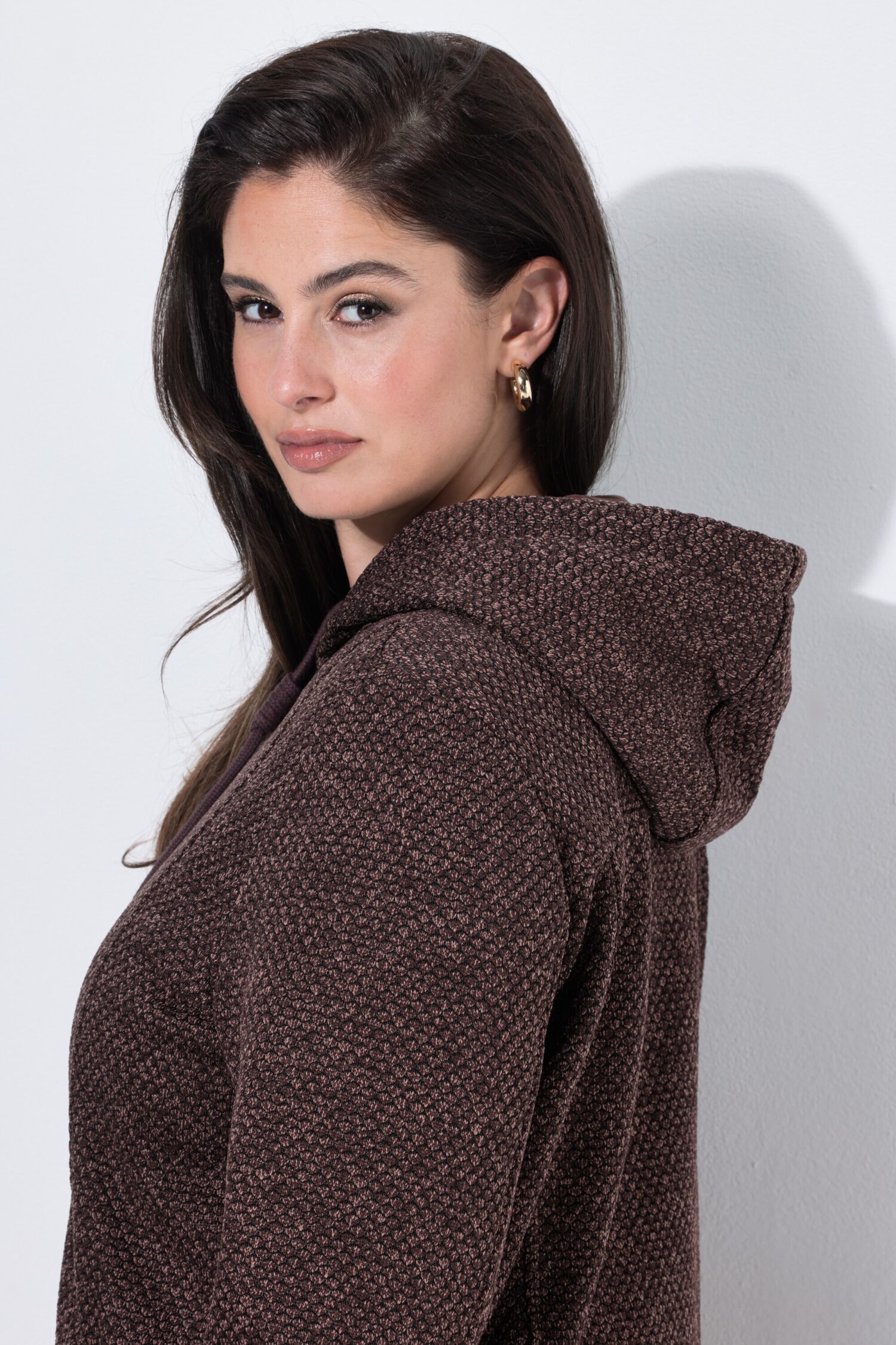 Ζακέτα fleece με κουκούλα και τσέπες με φερμουάρ