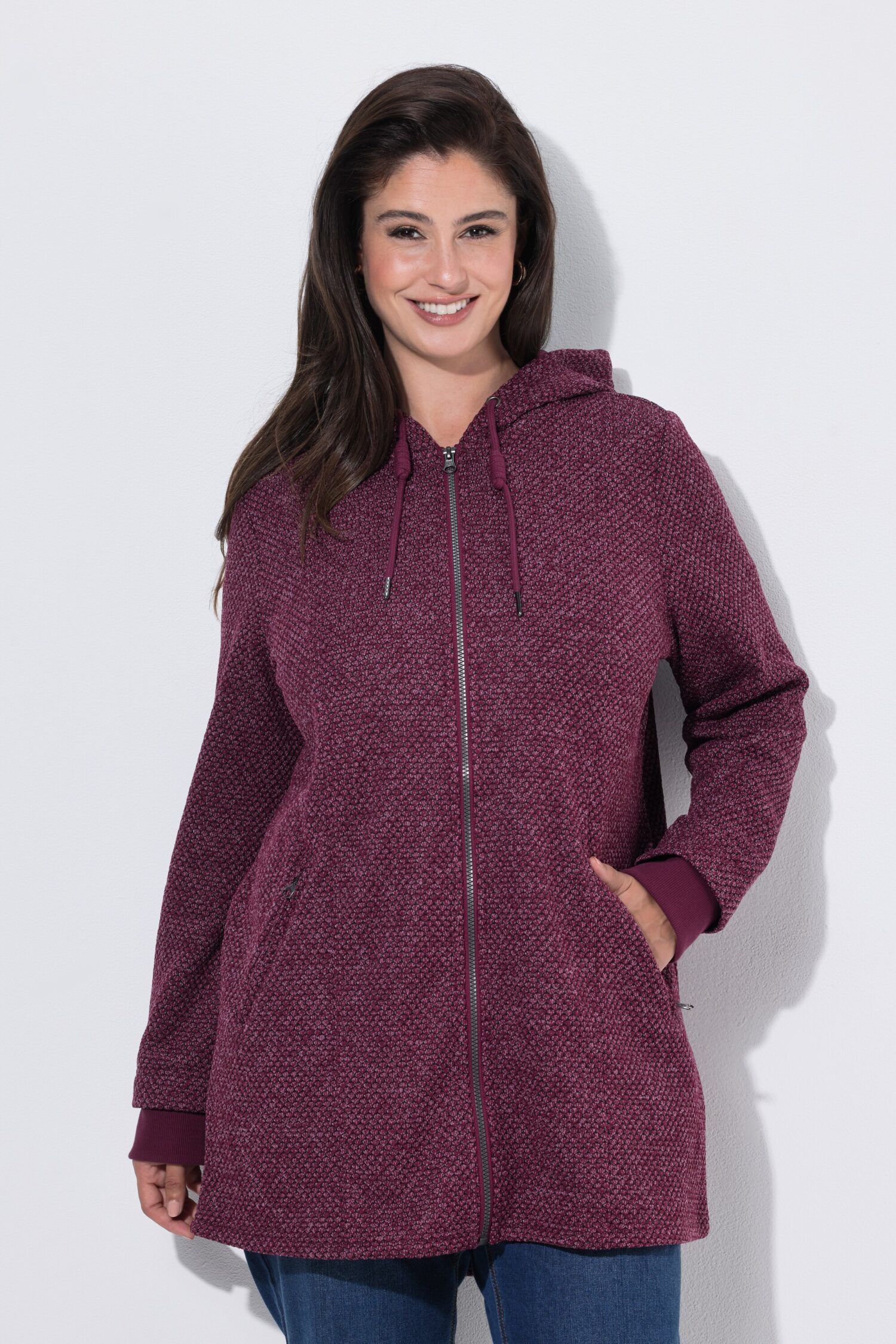 Ζακέτα fleece με κουκούλα και τσέπες με φερμουάρ