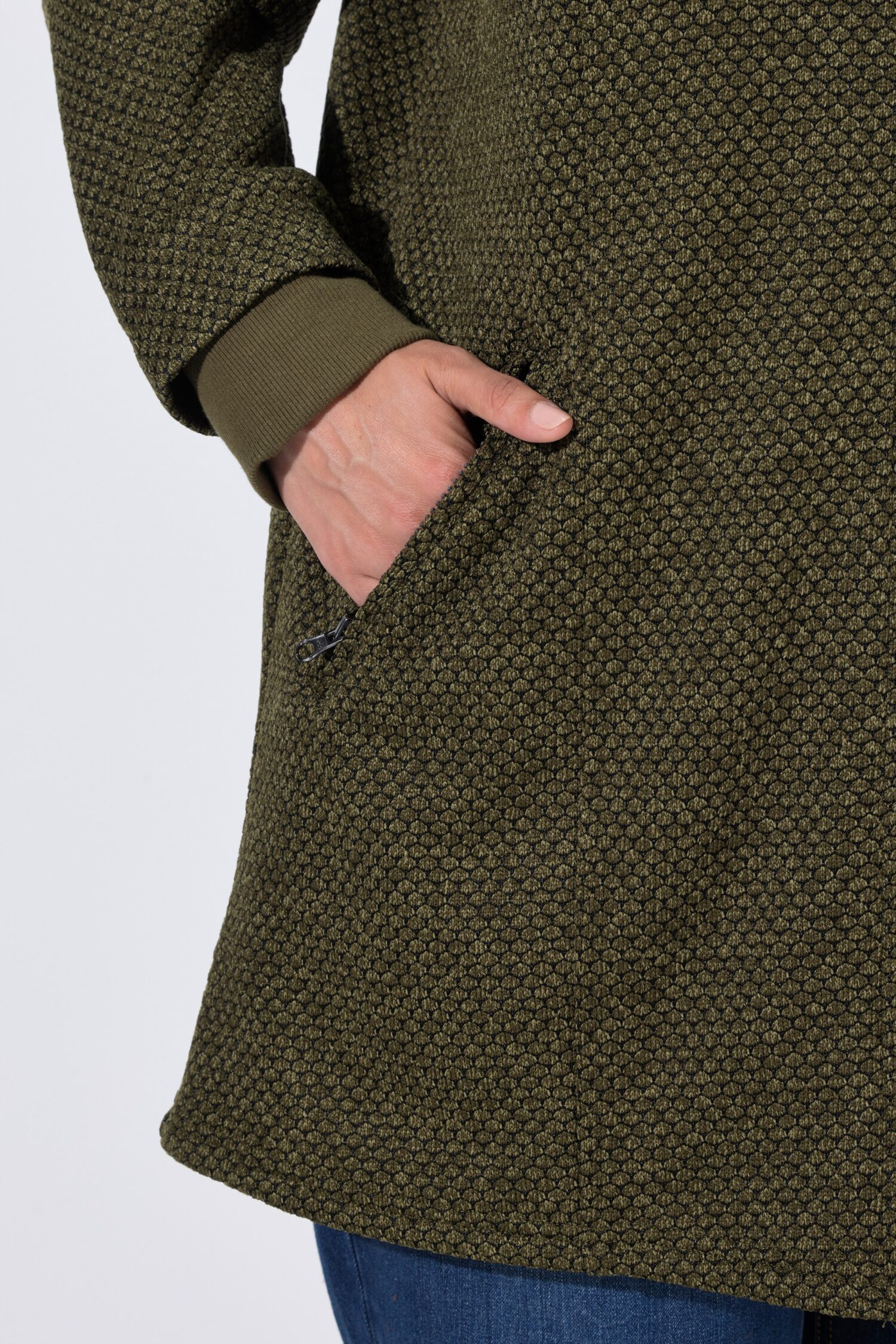 Ζακέτα fleece με κουκούλα και τσέπες με φερμουάρ