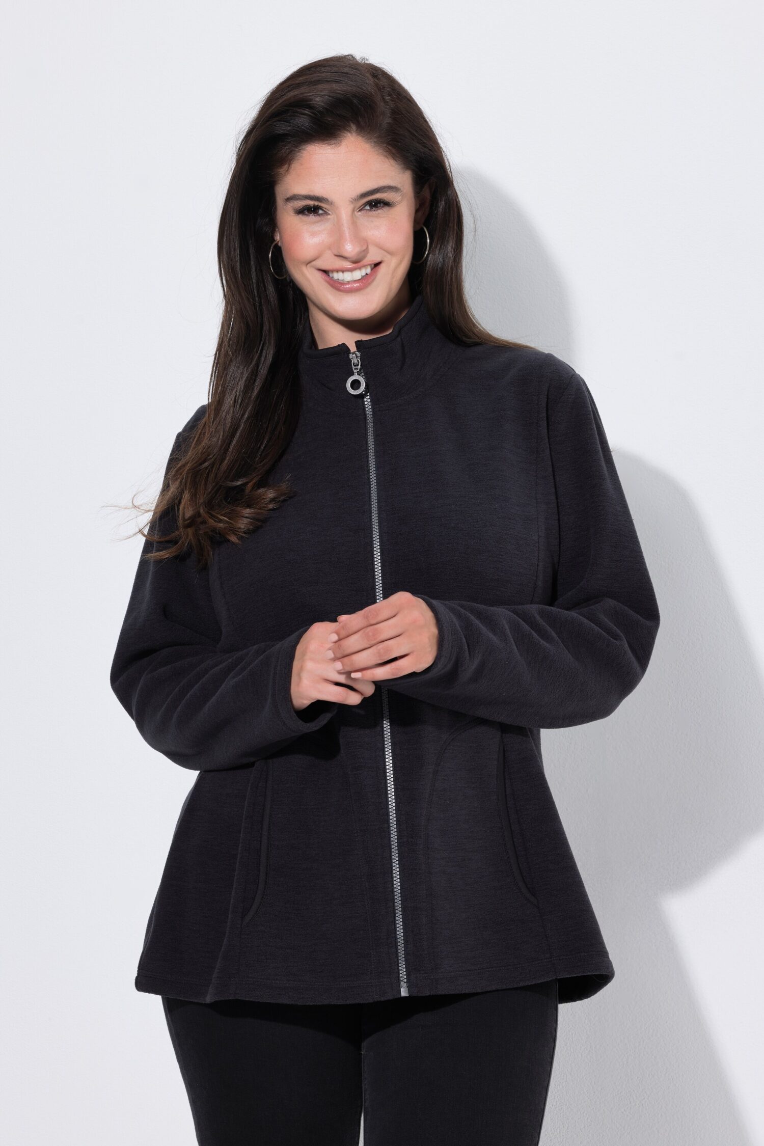 Ζακέτα fleece με όρθιο γιακά και μακριά μανίκια