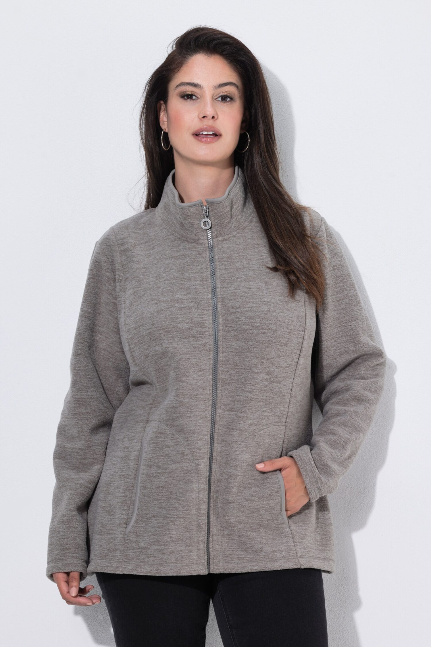 Ζακέτα fleece με όρθιο γιακά και μακριά μανίκια