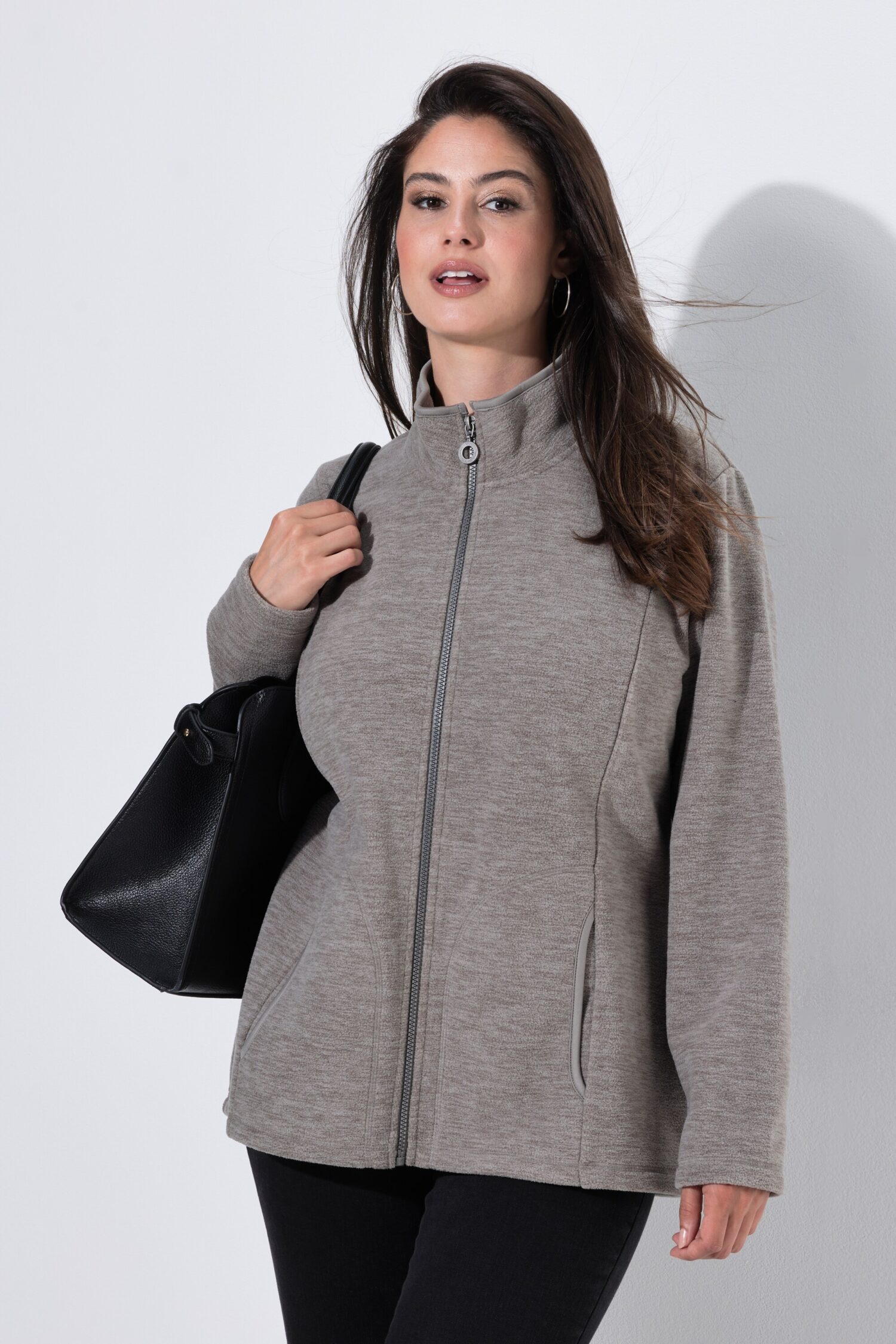 Ζακέτα fleece με όρθιο γιακά και μακριά μανίκια