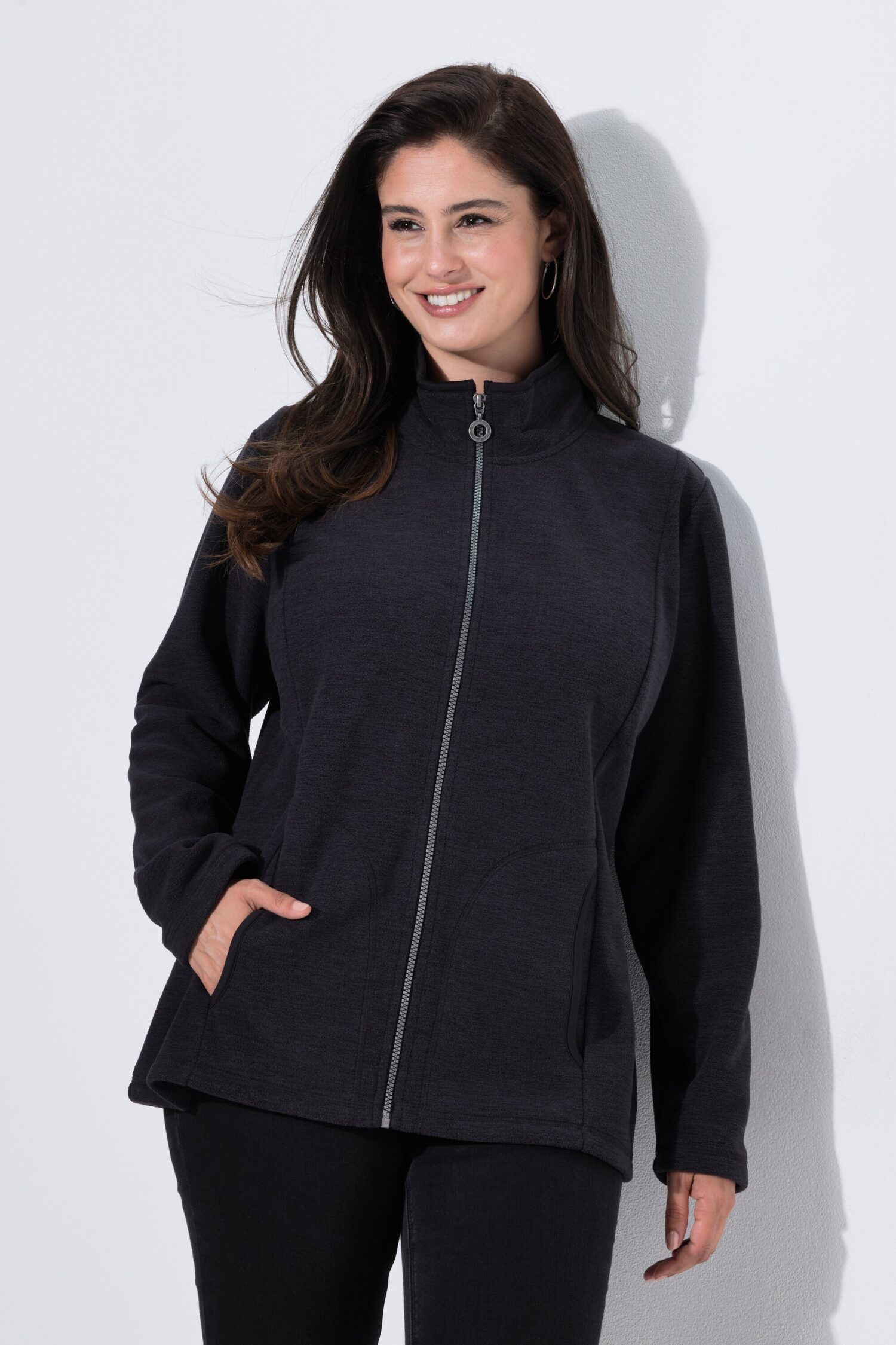 Ζακέτα fleece με όρθιο γιακά και μακριά μανίκια