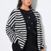 Ζακέτα oversized, ριγέ με χαμηλούς ώμους