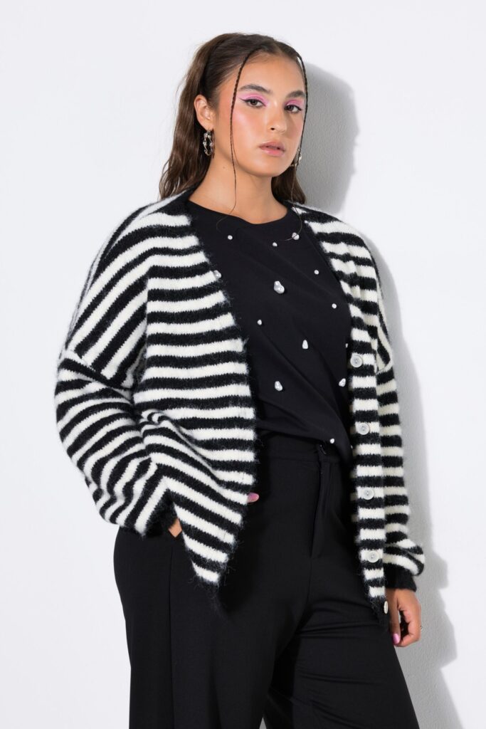 Ζακέτα oversized, ριγέ με χαμηλούς ώμους