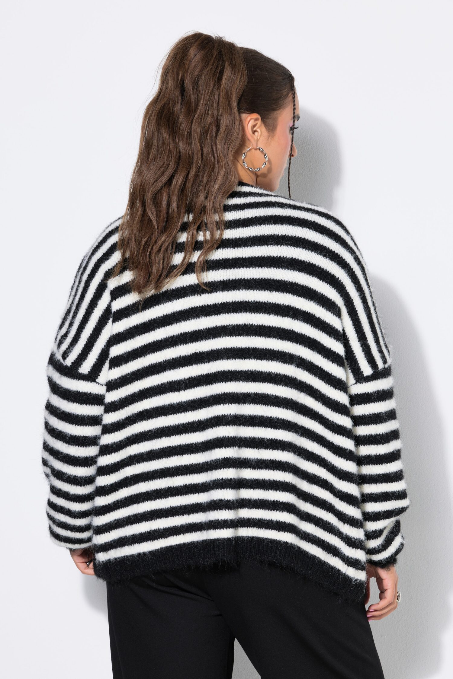 Ζακέτα oversized, ριγέ με χαμηλούς ώμους