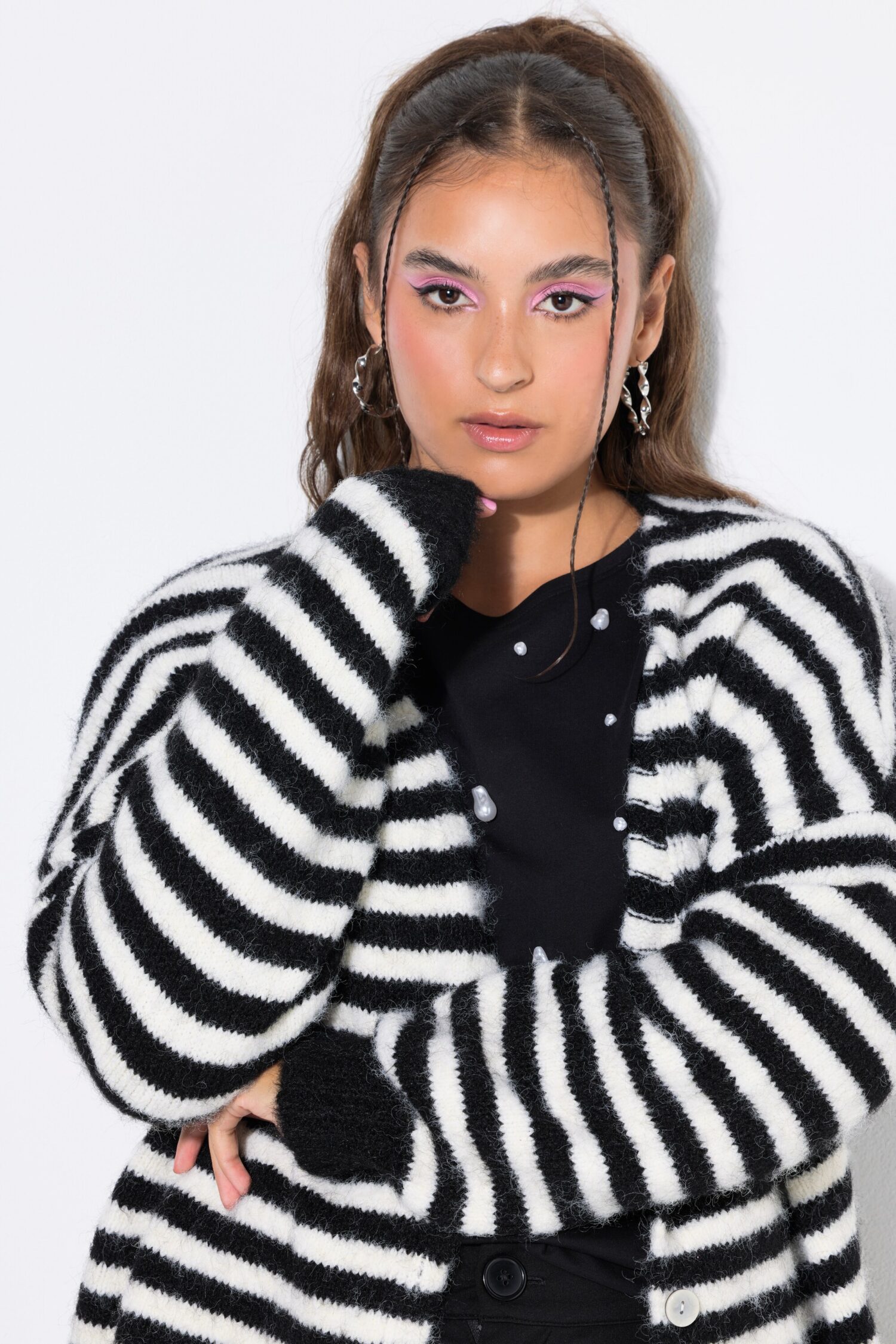 Ζακέτα oversized, ριγέ με χαμηλούς ώμους