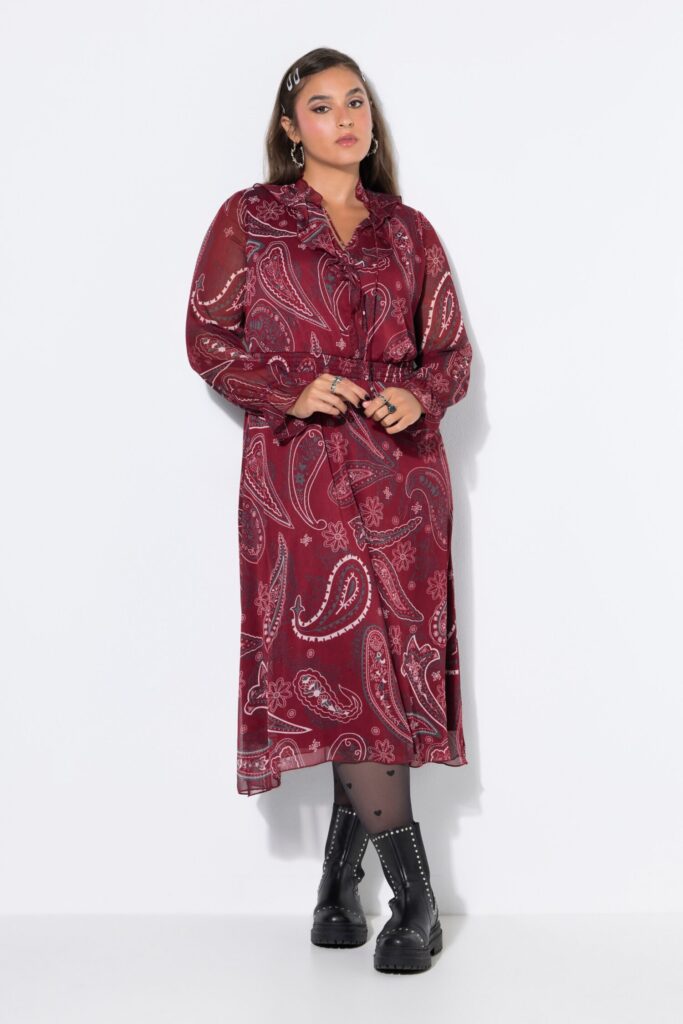 Φόρεμα μίντι σε γραμμή Α με paisley print και βολάν