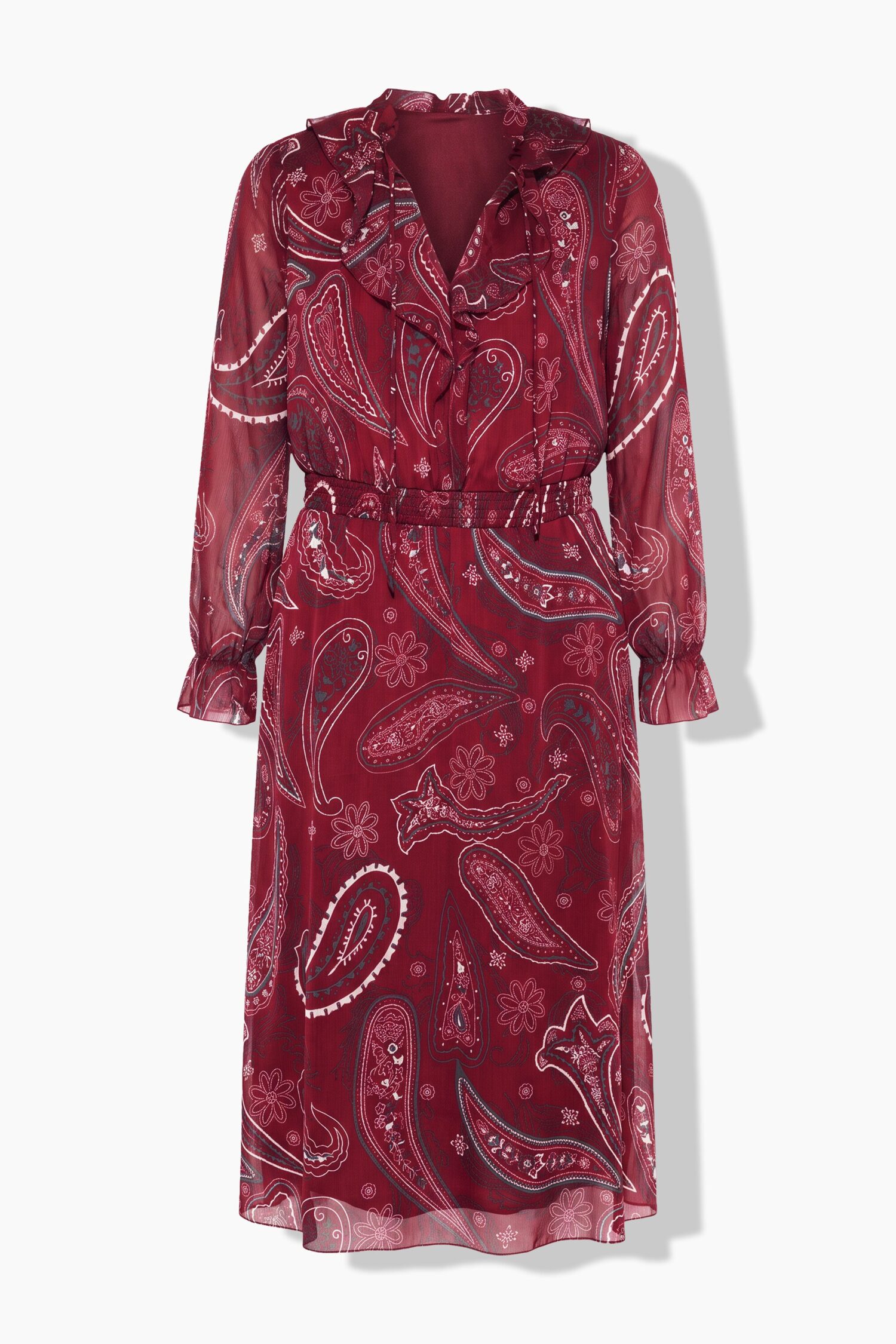 Φόρεμα μίντι σε γραμμή Α με paisley print και βολάν