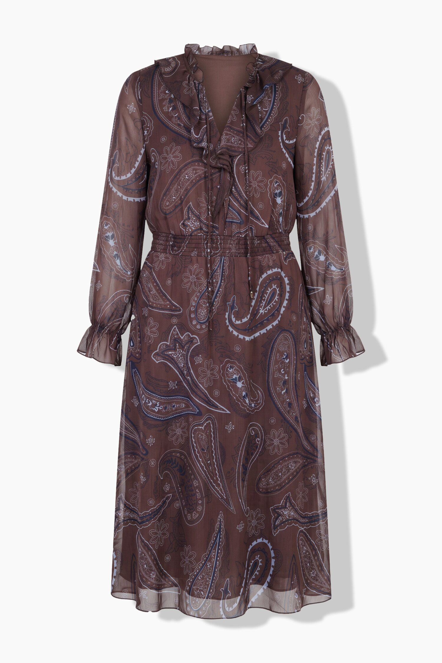 Φόρεμα μίντι σε γραμμή Α με paisley print και βολάν