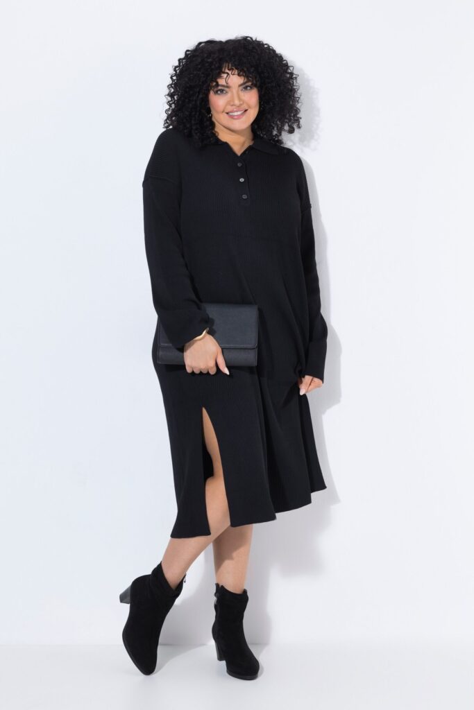 Φόρεμα ριμπ πλεκτό, oversized με γιακά πόλο