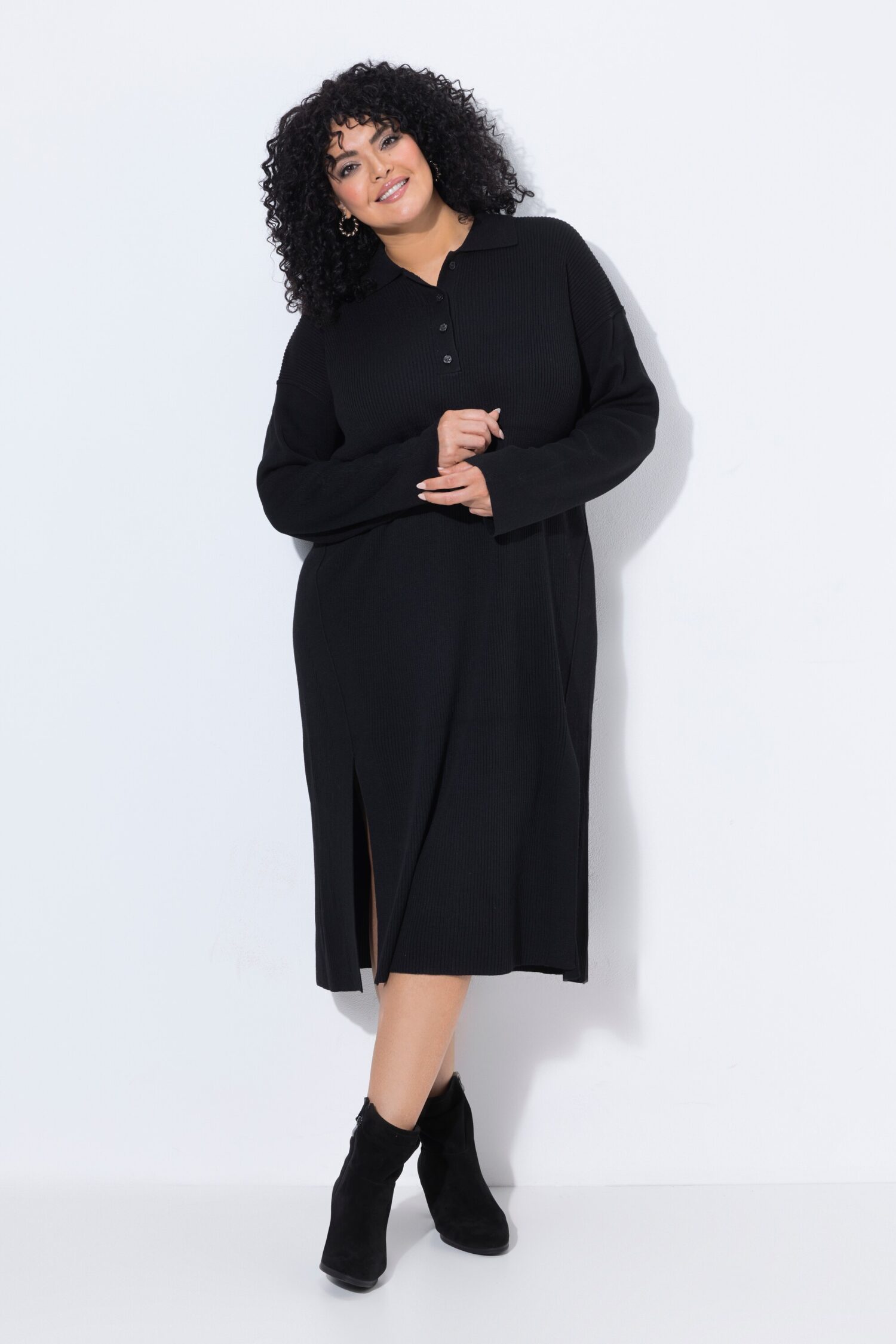 Φόρεμα ριμπ πλεκτό, oversized με γιακά πόλο