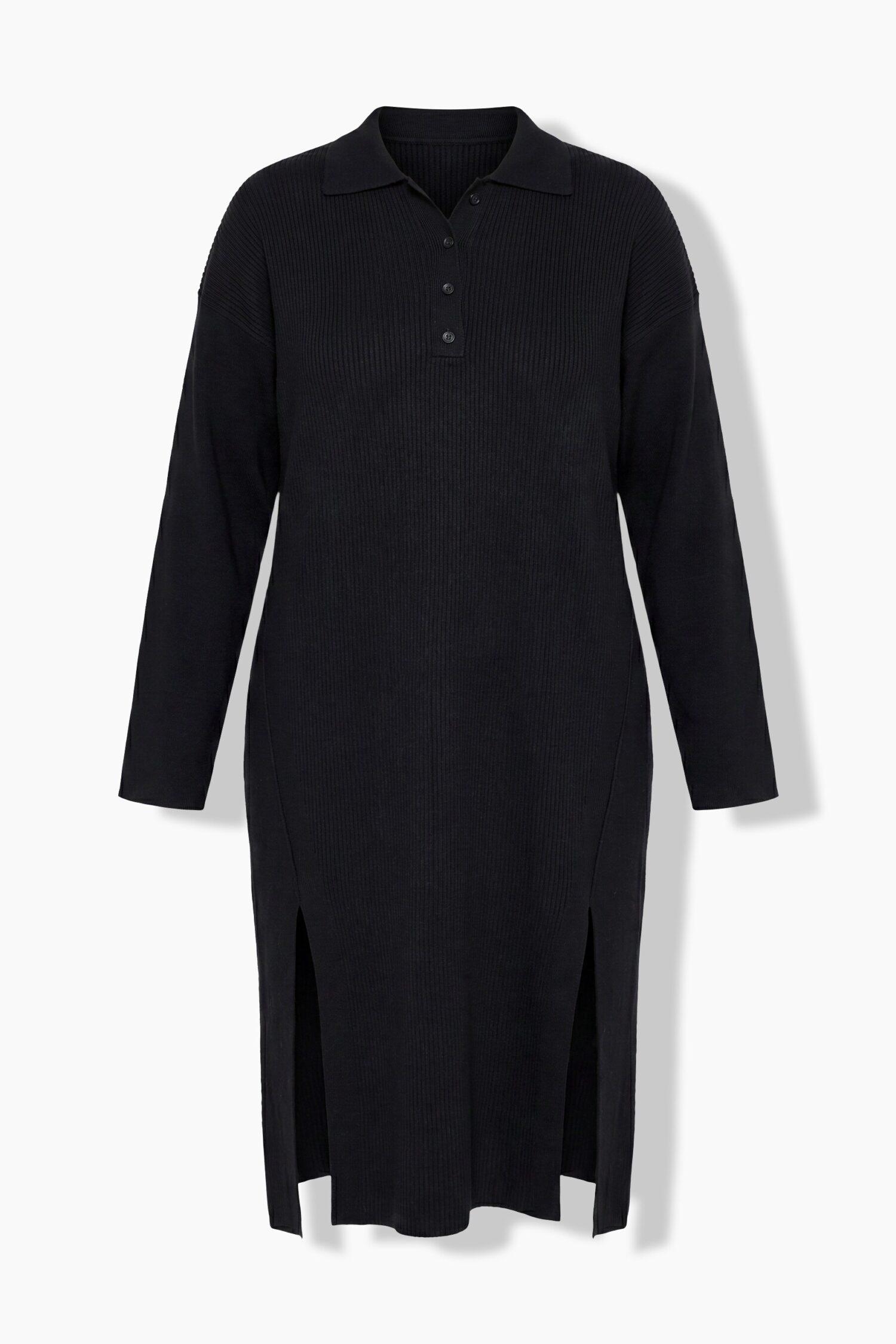 Φόρεμα ριμπ πλεκτό, oversized με γιακά πόλο
