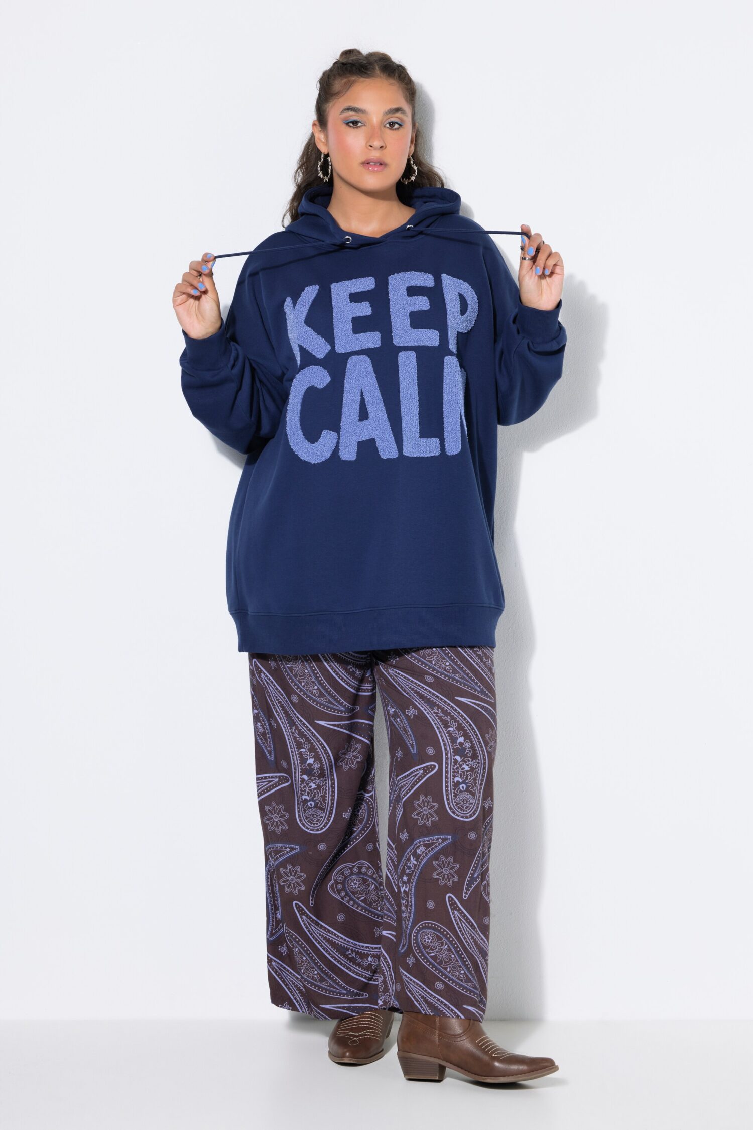 Μπλούζα φούτερ oversized με terry σχέδιο "KEEP CALM"