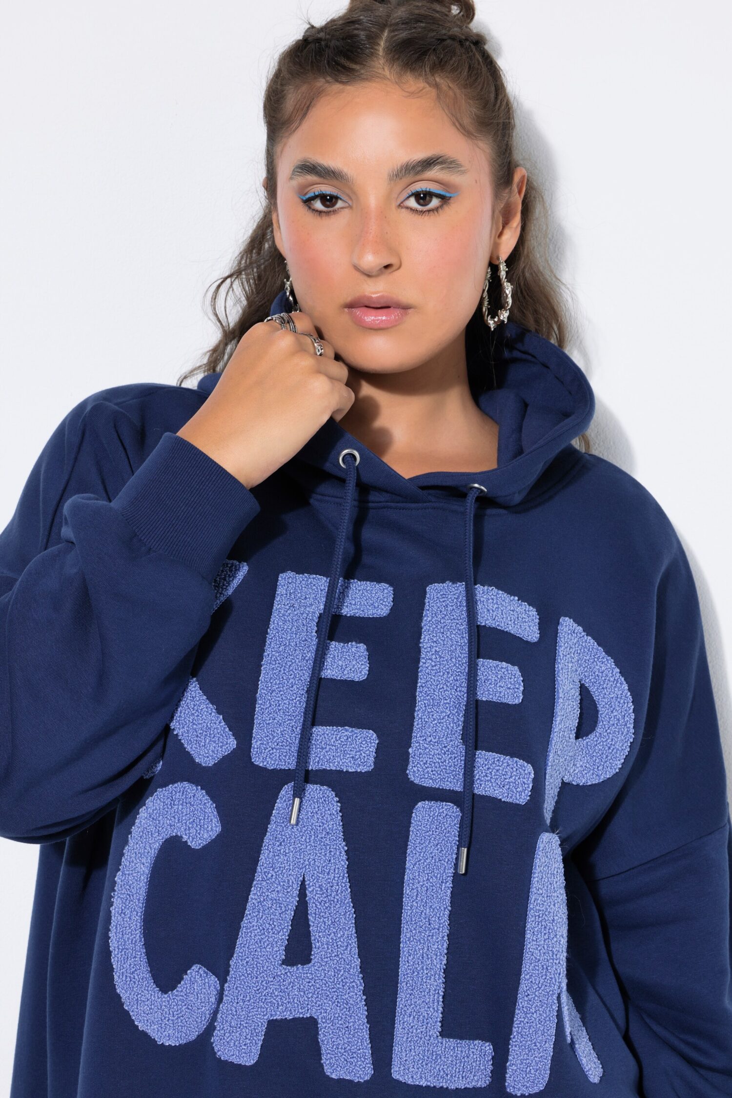 Μπλούζα φούτερ oversized με terry σχέδιο "KEEP CALM"